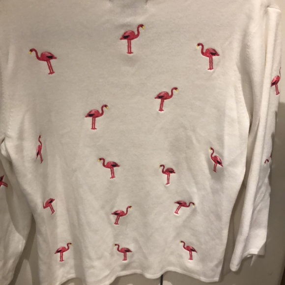 Cotton flamingo, V-neck sweater, loaded w Embroidered flamingos front and back! - Picture 4 of 4